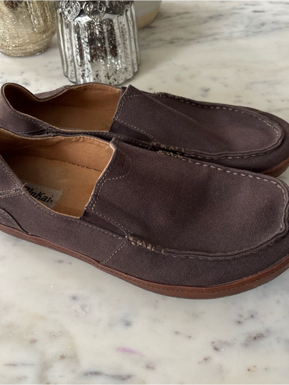 OluKai Men's Slip-On Canvas Loafers in Dark Brown